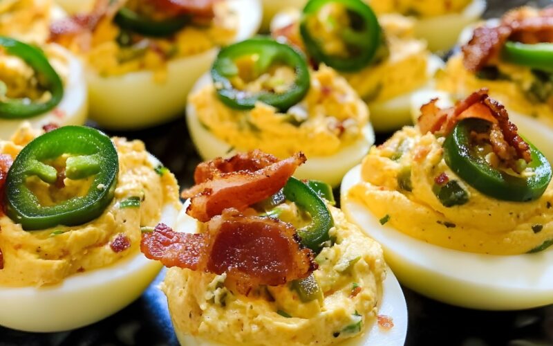 deviled eggs with jalapeno and bacon