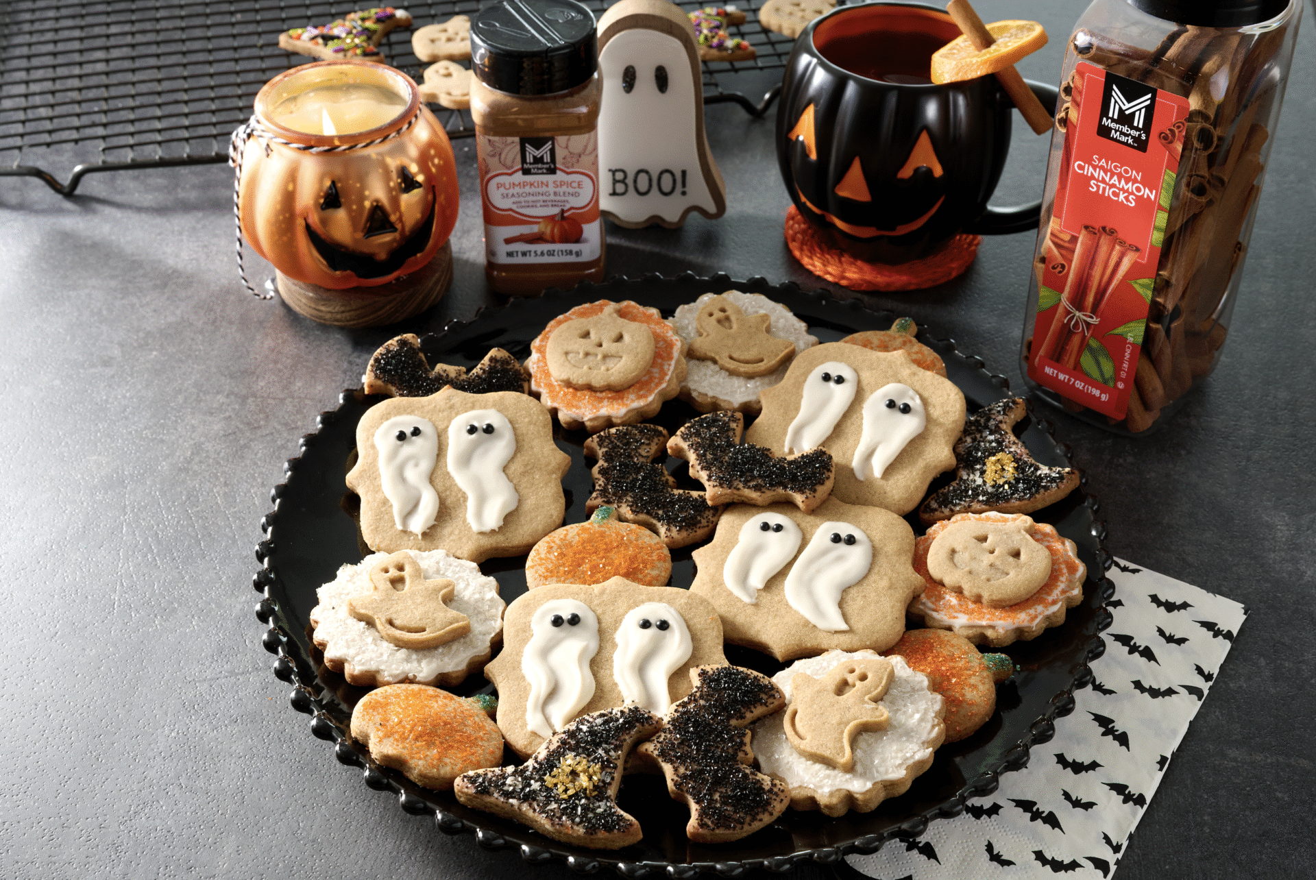 halloween cookies and tea